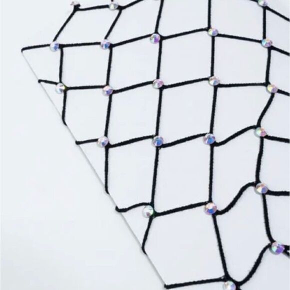 Black Rhinestone Wide Fishnet Tights - Picture 2 of 5
